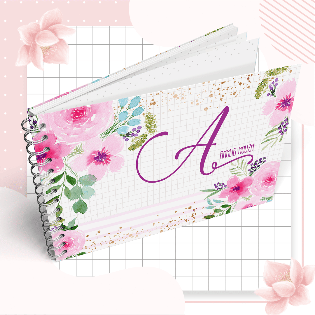 Livro de Mesversário – Floral Rosa e Lilás – Fuxicando com Arte